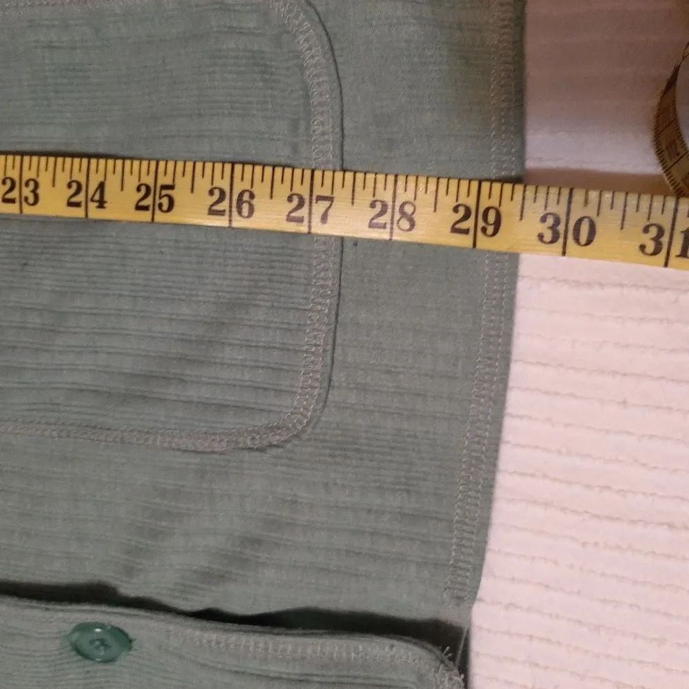 Lauren Brooke Cotton Blend Green Button Up Cardigan Front Pockets Grandma Medium